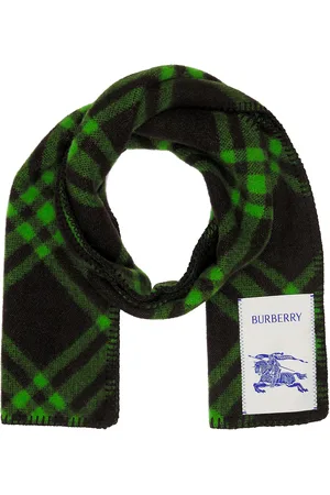 Burberry Tri Bar Check Wool Scarf in - Green. Size all.