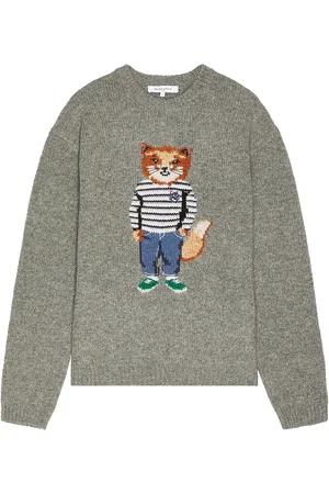 Maison Kitsuné Dressed Fox Intarsia Sweater in - Grey. Size L (also in M, XL/1X).