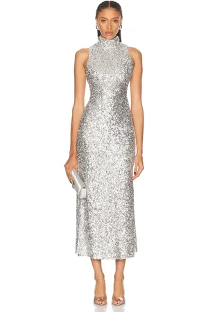 SIMON MILLER Sculpty Sleeveless Sequin Dress in Iridescent in - Metallic Silver. Size 0 (also in 2, 4, 6, 8).