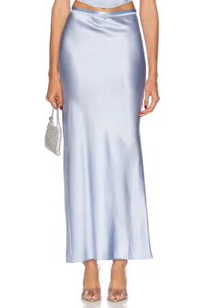 FLEUR DU MAL Long Silk Bias Skirt in - Baby Blue. Size L (also in M, S, XS).
