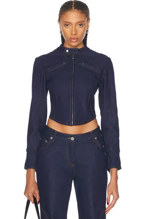 MIMCHIK Denim Moto Jacket in - Denim-Dark. Size 0 (also in 6).