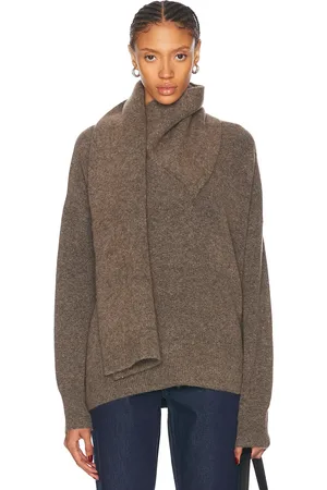 Totême Draped Scarf Knit Sweater in - Taupe. Size L (also in S).