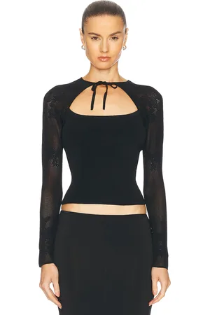 FLEUR DU MAL Lace Pointelle Knit Decolette Top in - . Size L (also in M, S, XS).