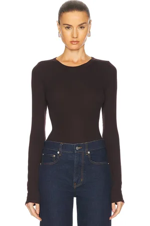ENZA COSTA Silk Knit Long Sleeve Crewneck Top in - Chocolate. Size XS (also in ).