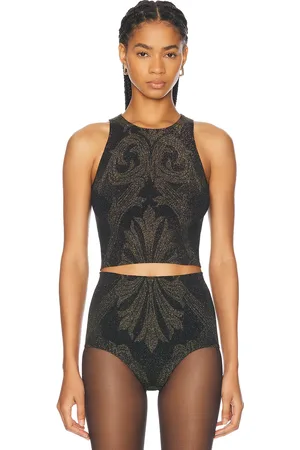 Wolford X Etro Metallic Jacquard Crop Top in - Black. Size M (also in S, XS).