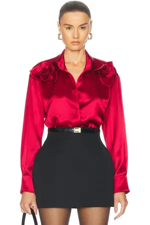 AKNVAS Flor Satin Two Roses Button Down Shirt in - Red. Size L (also in M, S, XS).