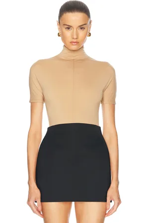 WARDROBE.NYC X Rosie Huntington-Whiteley RHW Short Sleeve Bodysuit in - Brown. Size L (also in M, S, XL, XS, XXS).