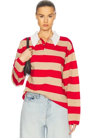 Guest In Residence Striped Rugby Cashmere Top in - Red,Tan. Size S (also in ).