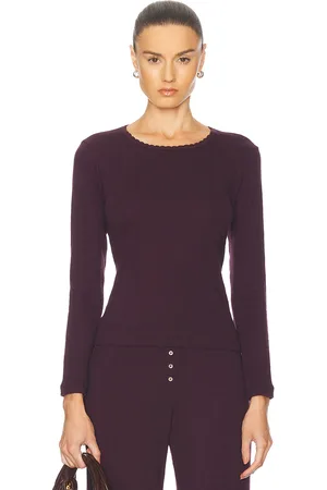 Leset Pointelle Slim Fit Long Sleeve Top in - Purple. Size M (also in S).