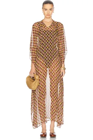 BODE Cattail Plaid Kaftan in - Brown. Size L (also in M).