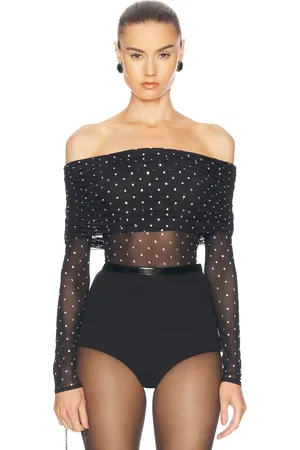 Retrofete Oriana Mesh Top in - Black. Size L (also in M, S, XL, XS).