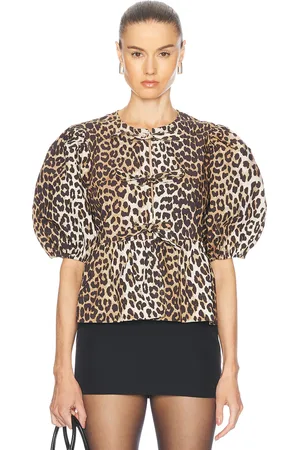Ganni Peplum Top in - Brown. Size 32 (also in 34, 38, 40).