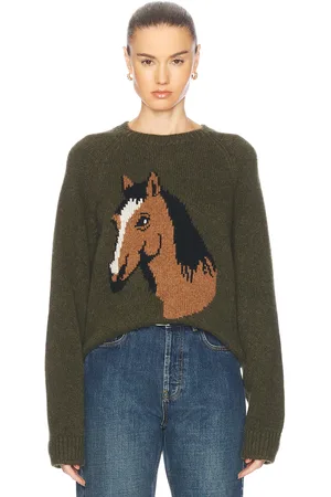 THE ELDER STATESMAN Horsey Raglan Crew Neck Sweater in - Olive. Size L (also in ).