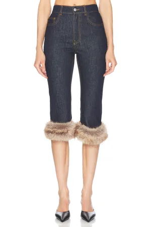 COPERNI Faux Fur Hem Corsair Skinny in - Denim-Dark. Size 34 (also in 36, 42).