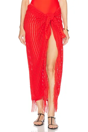 Simkhai Thyri Fringe Trim Parreo in - Red. Size all.