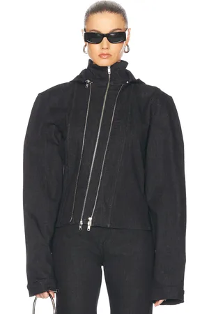 Jade Cropper Asymmetric Denim Jacket in - Black. Size 34 (also in 36, 38, 40).
