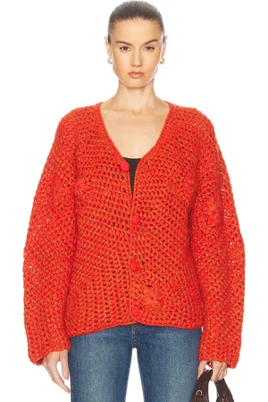 THE ELDER STATESMAN Crochet Boxy Cardigan in - Red. Size M/L (also in XS/S).