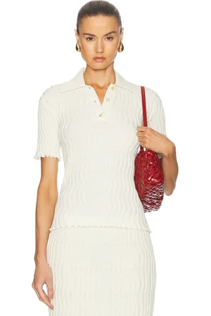 Bottega Veneta Rib Knit Polo Top in - White. Size L (also in M, S).