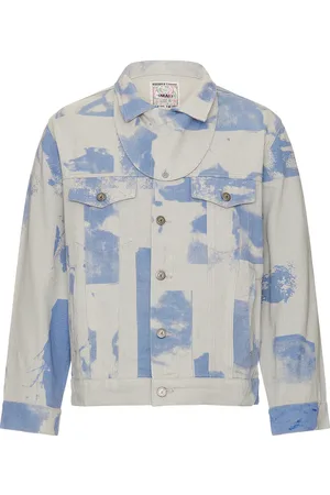 KIDSUPER STUDIOS Faces Collage Denim Jacket in - Grey. Size L (also in M, S, XL/1X).