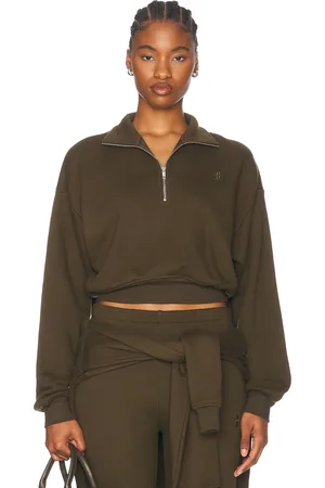 ÉTERNE Cropped Half-Zip Sweatshirt in - Army. Size L (also in ).