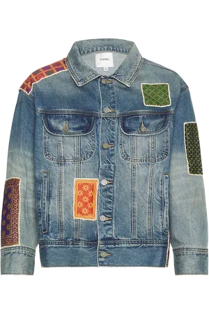 Found Kantha Patchwork Denim Trucker Jacket in - Denim-Medium. Size M (also in ).