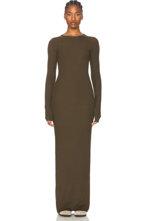 ÉTERNE Long Sleeve Crewneck Maxi Dress in - Army. Size L (also in S, XL, XS).