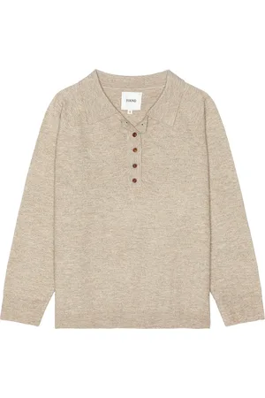 Found Hay Collared Knit Henley in - Beige. Size L (also in M, S, XL/1X).