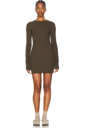 ÉTERNE Long Sleeve Crewneck Mini Dress in - Army. Size L (also in M, XL, XS).