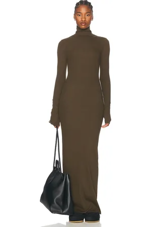 ÉTERNE Long Sleeve Turtleneck Maxi Dress in - Army. Size L (also in M, S, XL, XS).