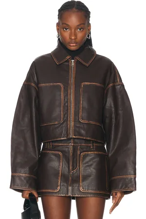 GRLFRND Cropped Leather Patch Pocket Jacket in - . Size L (also in M, S, XL, XS, XXS).