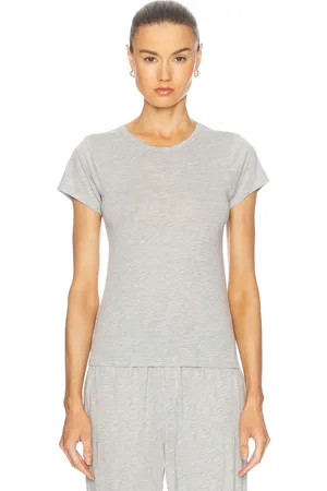 ÉTERNE Fitted Crewneck Short Sleeve T-Shirt in - Grey. Size L (also in S, XL, XS).