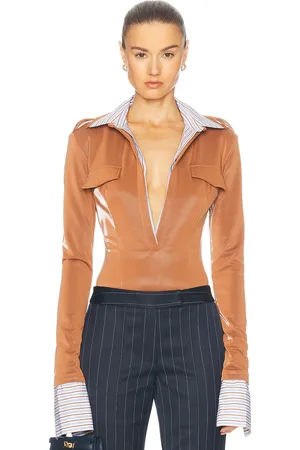 LAQUAN SMITH Long Sleeve Button Down Bodysuit With Poplin Dickie in - Rust. Size S (also in XS).