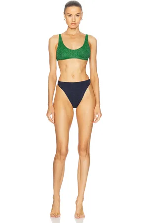 Oseree Lumiere 90s Sporty Bikini Set in - Green,Navy. Size L (also in M, S).