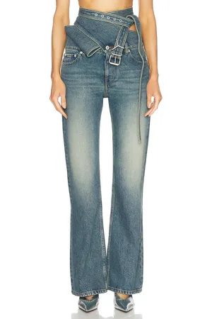 Y / PROJECT Wrap Belt Bootcut Leg in - Denim-Medium. Size 24 (also in 25, 26, 28).