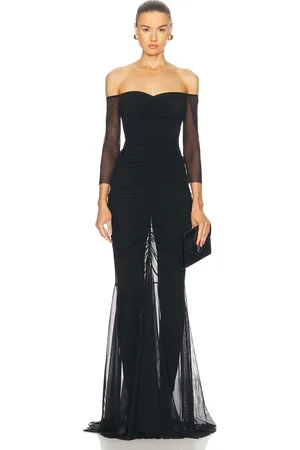 Norma Kamali Off Shoulder Shirred Front Fishtail Gown in - . Size L (also in S, XS).