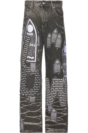 Who Decides War by Ev Bravado Motif Patched Denim in - Grey. Size 28 (also in ).