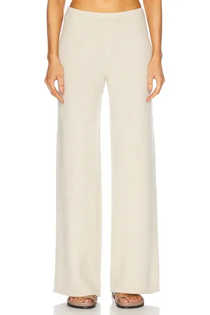 SPRWMN Wide Leg Pull On Cashmere Pant in - Beige. Size L (also in M, S).