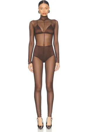 Norma Kamali Long Sleeve Slim Fit Turtleneck Catsuit in - Chocolate. Size L (also in M, S, XL, XS).