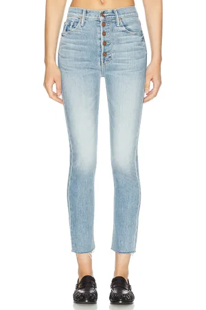 Mother The Pixie Dazzler Ankle Fray in - Blue. Size 28 (also in 29, 30, 34).