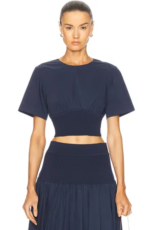 Simkhai Adair Crewneck Crop Top in - Navy. Size M (also in S, XS).