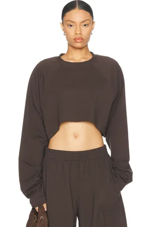 Norma Kamali Oversized Raglan Sleeve Cropped Top in - Chocolate. Size L (also in M, S).