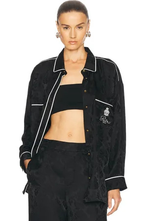 Frame X Ritz Pajama Shirt in - Black. Size L (also in M, S, XS).
