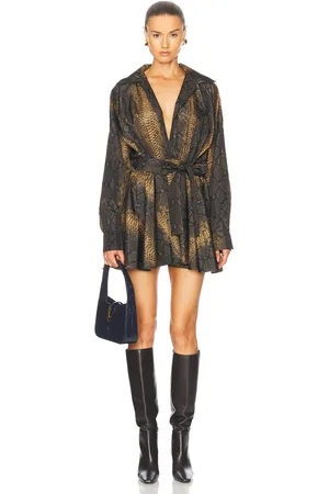 Norma Kamali Super Oversized Boyfriend Shirt Flared Mini Dress in - Brown. Size M (also in S, XS).