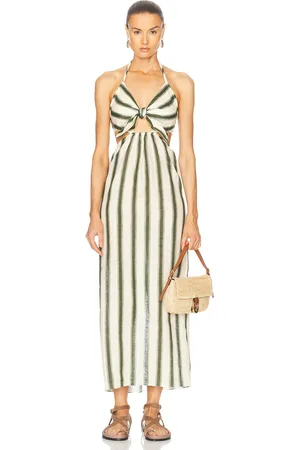 JOHANNA ORTIZ Los Siete Mares Ankle Dress in Swim Tie Dye Lines Ecru & Green - Neutral,Dark Green. Size 6 (also in 8).