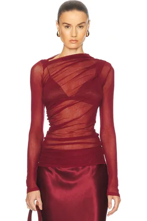 ENZA COSTA Long Sleeve Slash Top in - Burgundy. Size L (also in M, S, XS).