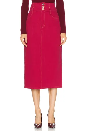 Frame X Carolina Herrera Corset Midi Skirt in - Burgundy. Size 24 (also in 26, 28, 29).