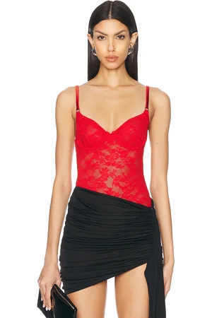 FLEUR DU MAL Le Stretch Lace Bodysuit in - Red. Size S (also in ).