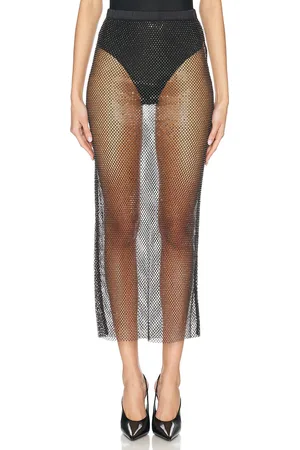 FLEUR DU MAL Rhinestone Fishnet Maxi Skirt in - . Size L (also in S, XS).