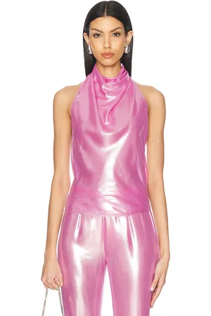 PRISCAVera Low Back Halter Top in - Pink. Size S (also in XS).