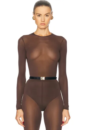 WARDROBE.NYC Sheer Bodysuit in - Chocolate. Size L (also in XL).
